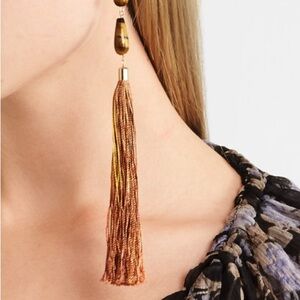 Rosantica Elegant Tassel Earrings with Brown and Gold Accents with jewelry pouch